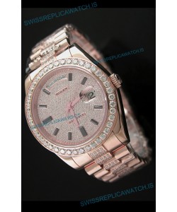 Rolex Day Date Japanese Automatic Rose Gold Watch in Ruby Stick Markers