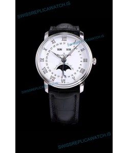 Blancpain "Villeret Quantième Complet" 904L Steel Swiss Watch in White Dial