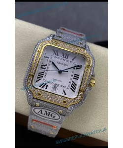 Cartier "Santos De Cartier" Two Tone White Dial 1:1 Mirror Replica - 40MM - Genuine Diamonds