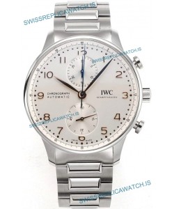 IWC Portuguese Chronograph Swiss Replica Watch in Steel Case Steel White Dial - 1:1 Mirror Replica Edition