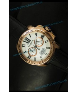 Calibre De Cartier Chronograph Japanese Replica Watch in Pink Gold