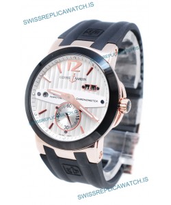 Ulysse Nardin Executive Dual Time Japanese Replica Rose Gold Watch in Black Bezel