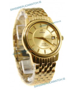 Omega Co-Axial Deville Japanese Gold Watch in Golden Dial