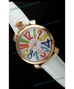 Gaga Milano Italy Japanese Replica Rose Gold Watch in White Dial