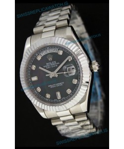 Rolex Oyster Perpetual Day Date Japanese Replica Watch in Black Mother of Pearl Dial