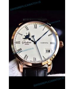 Glashuette Senator Excellence Panorama Date Moon Phase Pink Gold Swiss Watch