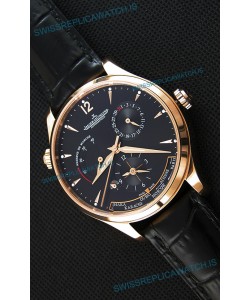 Jaeger LeCoultre Master Geographic Power Reserve Pink Gold Black Dial Swiss Replica Watch 