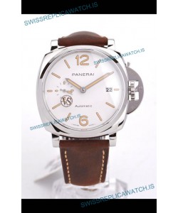 Panerai Luminor DUE PAM1046 White Dial 42MM 1:1 Mirror Quality - 904L Steel in Leather Strap 