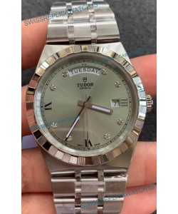Tudor Royal Edition Watch - 1:1 Mirror Replica in Steel Casing - Grey Diamonds Dial