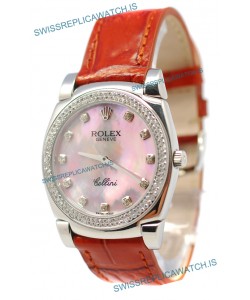 Rolex Cellini Cestello Ladies Swiss Watch Pink Pearl Diamonds Bezel and Hours Markers