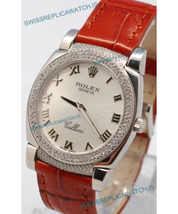 Rolex Cellini Cestello Ladies Swiss Watch in Silver Face Diamonds Bezel and Lugs